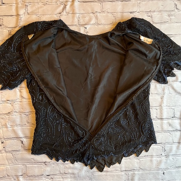 Laurence Kazar Vintage Silk Beaded Womens Top 1X Black - Picture 10 of 10